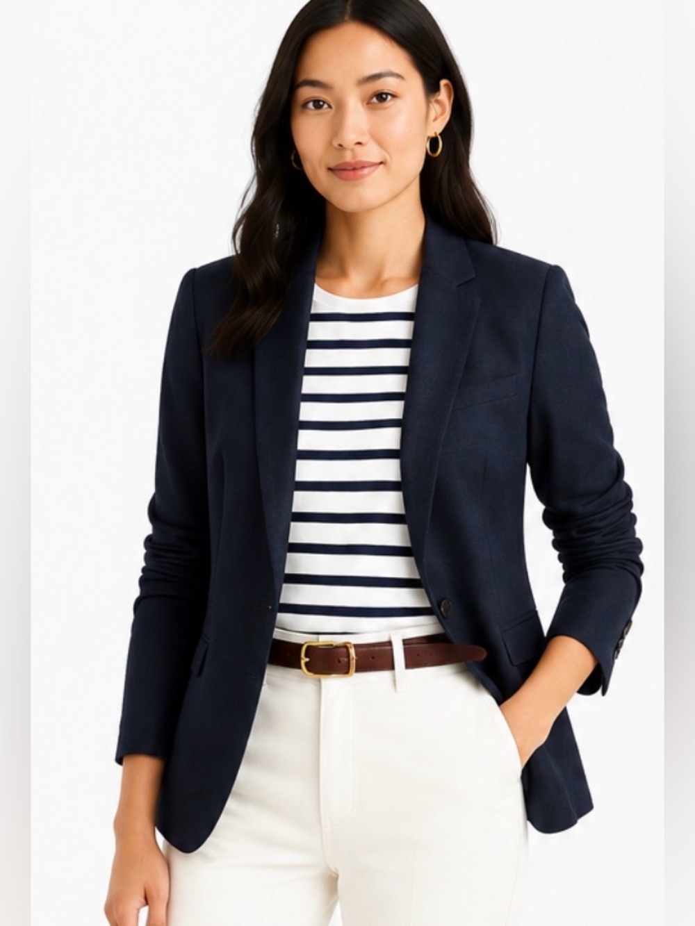 J.Crew Parke Blazer Navy Blue Linen Blend Tailored Jacket Size 4
